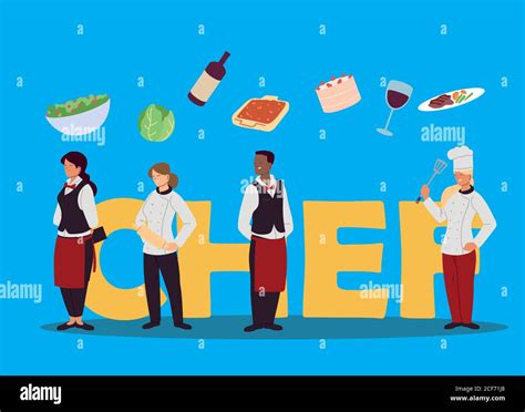 Team Of Chefs And Waiters For Restaurant Vector Illustration Design