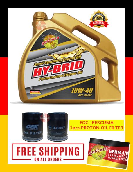 FREE PROTON OIL FILTER BOSCHER 10W40 SN CF SEMI SYNTHETIC ENGINE OIL