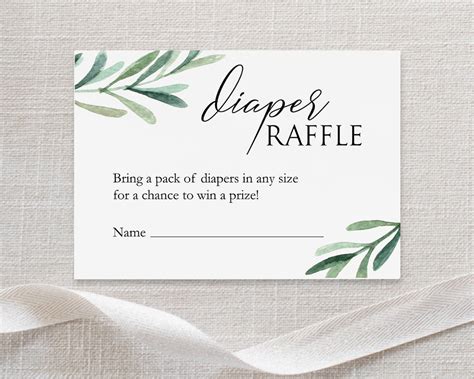 Greenery Diaper Raffle Card Printable Diaper Raffle Ticket Etsy