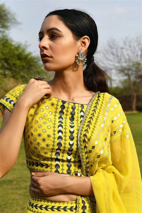 Buy Surbhi Gupta Yellow Embroidered Lehenga Set Online Aza Fashions