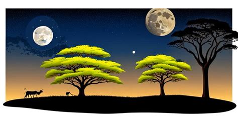 Premium AI Image | savannah landscape with acacia trees at night