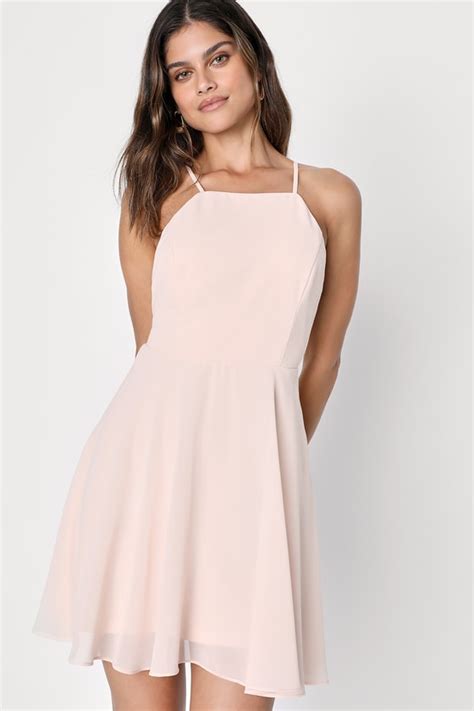 Lovely Blush Pink Dress Skater Dress Fit And Flare Dress Lulus