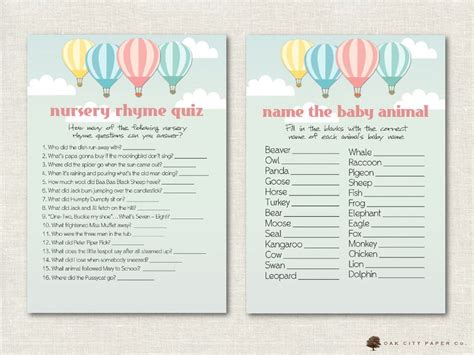 Hot Air Balloon Baby Shower Games Balloon Baby Shower Games Etsy