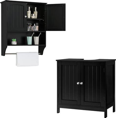 Amazon Iwell Black Bathroom Wall Cabinet With Adjustable Shelf