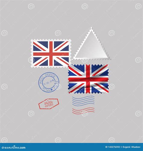 Great Britain Flag Postage Stamp Set Isolated On Gray Background