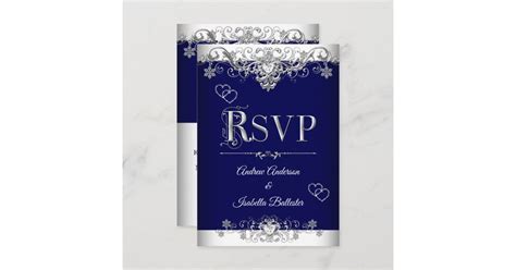 Rsvp Wedding Royal Blue Silver Diamond Hearts Invitation Zazzle