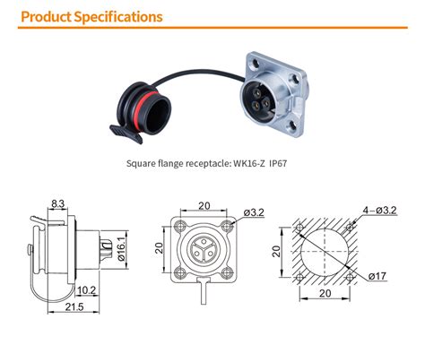 WK16 Square Flange Receptacle Z IP67 WEIPU Electronic Appliances Co Ltd