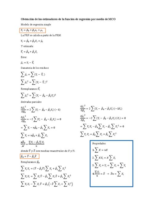 Obtención de los estimadores por medio de MCO Obtención de los