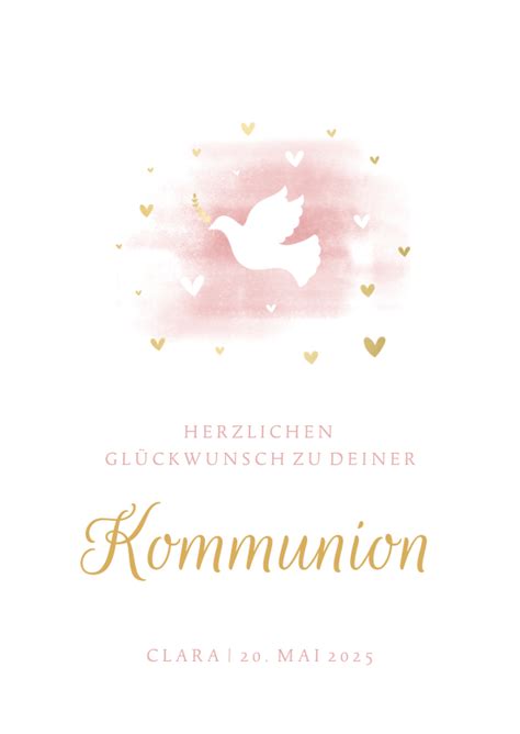 Glückwunschkarte Kommunion Taube rosa Send a Smile