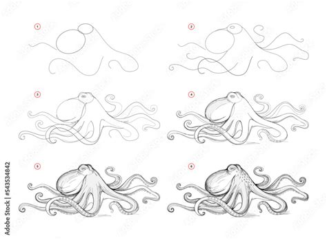 Page Shows How To Learn To Draw Sketch Of Octopus Creation Step By