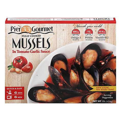 Pier 33 Gourmet Fully Cooked Mussels In Tomato Garlic Sauce Frozen Seafood Martins Emerald