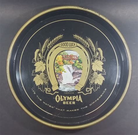 Vintage Olympia Beer Its The Water Round Dark Blue Waterfall Tumwat