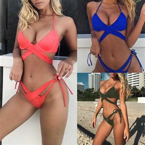 Swimsuit Woman 2018 Sexy Criss Cross Brazilian Bikini Bandage Swimsuit