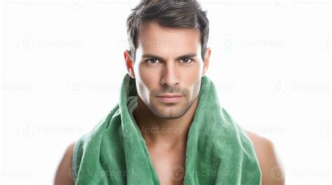 Everyday Routine Handsome Young Man Wiping His Face With Towel While