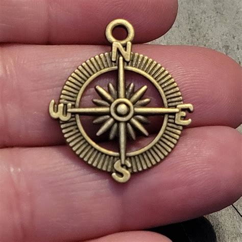 Compass Charm Metal Gold Coloured Silver Coloured Bronze Coloured Seafaring Navigation