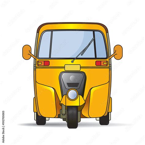 Yellow Color Three Wheeler Or Tuk Tuk Front View Vector Illustration