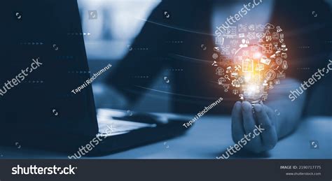 Woman Hand Hold Light Bulb Icons Stock Photo 2190717775 Shutterstock