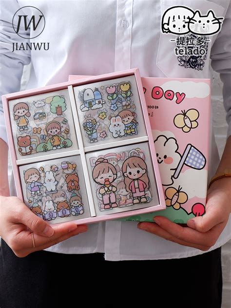 Jianwu Sheets Cute Girl Journal Sticker Gift Box Pet Kawaii