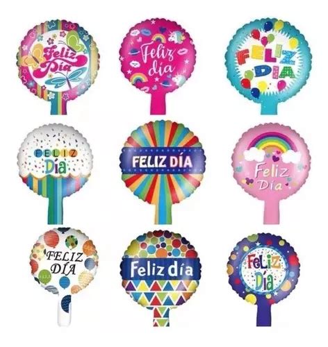 Pack 50 Unid Globo Metal Feliz Día 25 Cm Con Varilla Cuotas sin interés