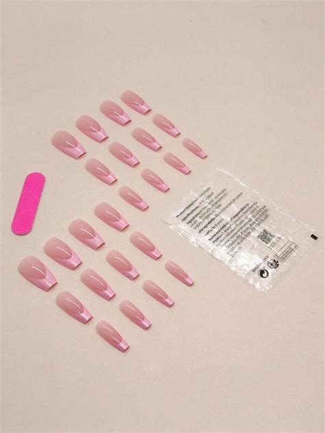 Elevate Your Style With 24pcs Long Square Two Tone Full Cover Fake Nail