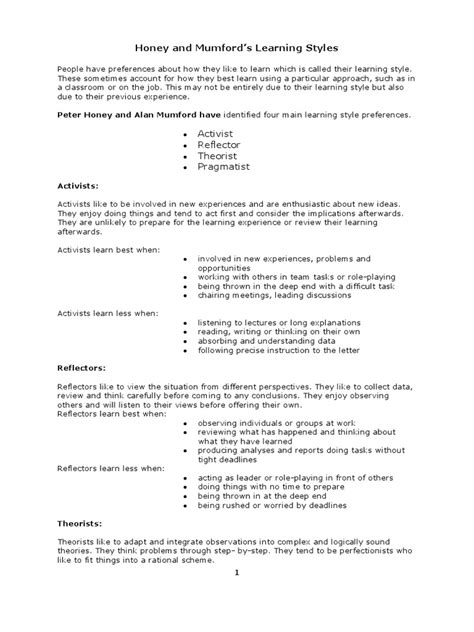 Honey And Mumford Learning Styles 2 Pdf Theory Learning Styles