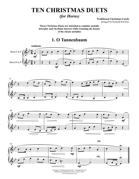 Ten Christmas Duets For Horns Arr Kenneth Knowles By Traditional