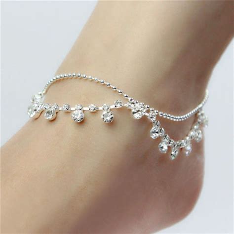 Hot Silver Diamante Crystal Rhinestone Adjustable Foot Chain Ankle