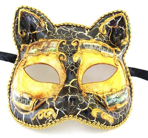 Antique Black Gold Cat Mardi Gras Mask Venetian Gatto Halloween Costume