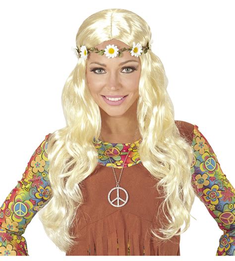 Hippie 60S Pruik Blond Met Bloemen Haarband Partywinkel