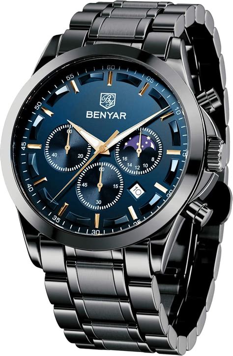 BENYAR Herren Uhr Chronograph Analog Quarz Stilvolle Edelstahlarmband