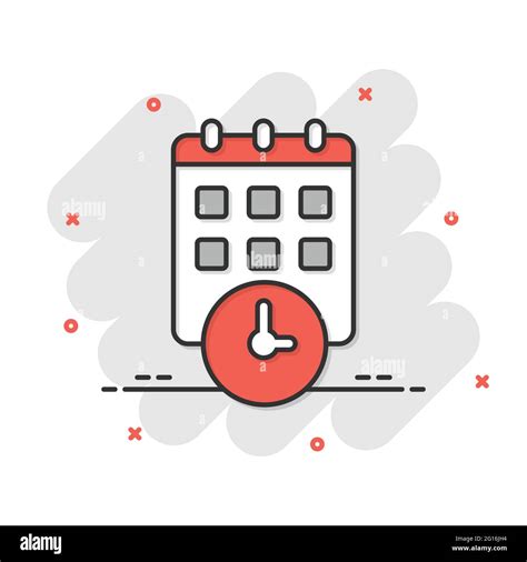 Calendar with clock icon in comic style. Agenda cartoon vector ...