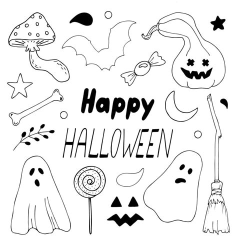 Vector doodle set of Halloween clipart. A funny hand draw, cute ...