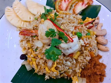 Authentic Thai Fried Rice In Plate On Table Stock Image Image Of