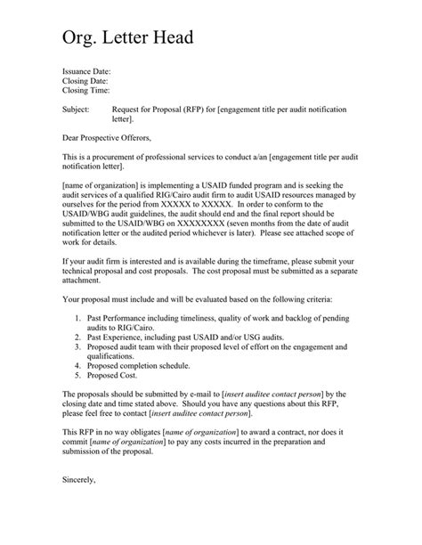 Sample Rfp Cover Letter In Word And Pdf Formats