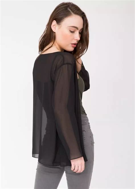 Sheer Georgette Coverup Cardigan Black Likemary