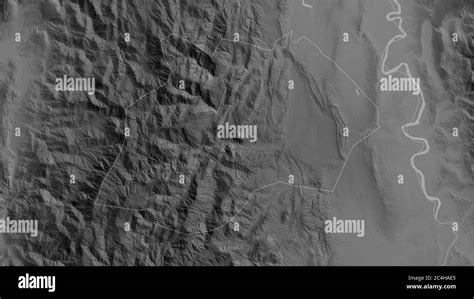 Kalinga, province of Philippines. Grayscaled map with lakes and rivers. Shape outlined against ...