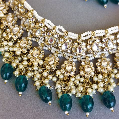 Green Color Bridal Kundan Jewellery Set Fashioncrab