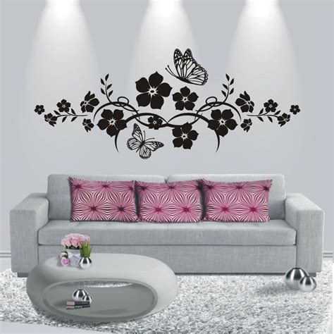 Wandtattoo Wandaufkleber Ranke Blumen Blüten Ornament Schmetterlinge