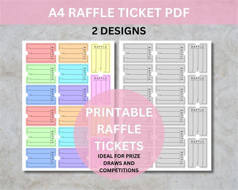 Raffle Ticket Sheet Coloured Raffle Tickets A4 Printable Raffle Tickets Printable Event