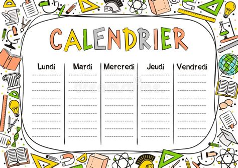 Plantilla Para Niños Franceses De Un Horario Escolar De 5 Días De La