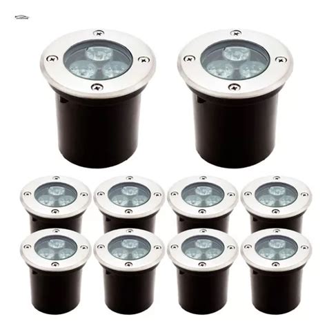 Kit 10 Balizador Spot Led Embutir Chao Piso Jardim 3w Cúpula Branco