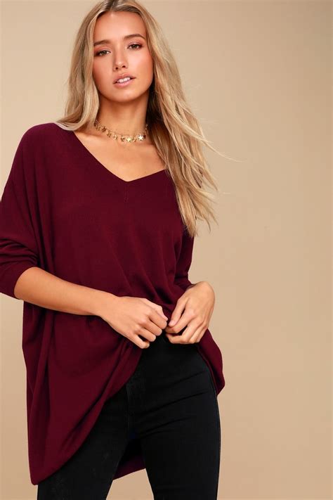 Burgundy Sweater V Neck Sweater Oversized Sweater Lulus