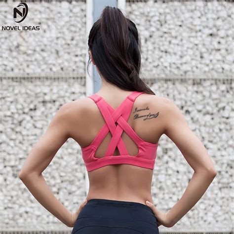 Women Sexy Back Cross Straps X Shape Sports Bra Fitness Padded Wirefree