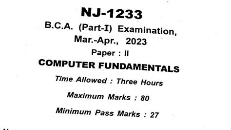 Bca 1st Year Computer Fundamental Question Paper Examination 2023