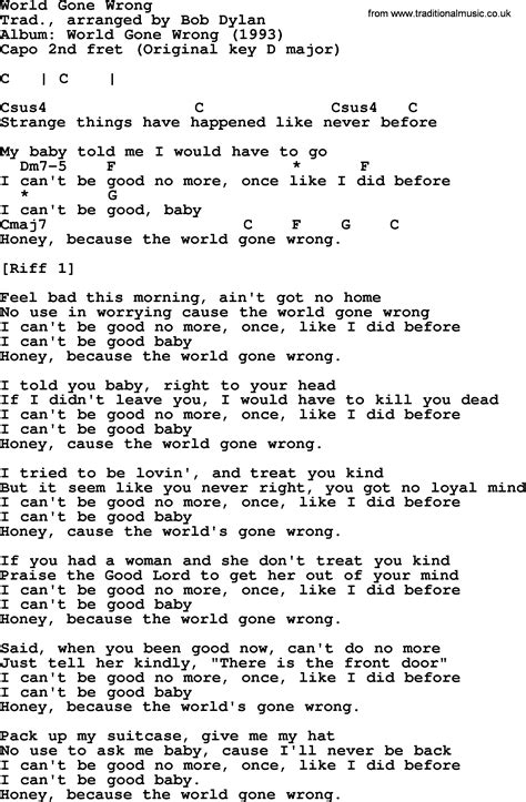 Bob Dylan Song World Gone Wrong Lyrics And Chords