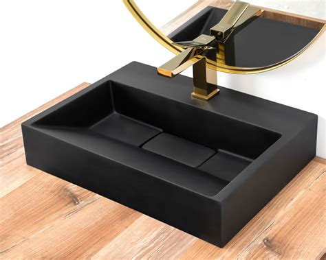 Vasque En Conglomerat Lavabo Black Noir Mat Moderne Carre Cm Leroy