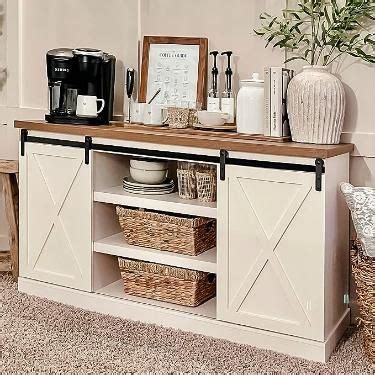 Phi Villa Farmhouse Coffee Bar Cabinet Sliding Barn Door Kitchen