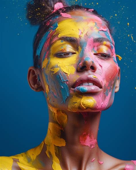 Premium Ai Image A Woman With A Paint On Her Face Is Covered In