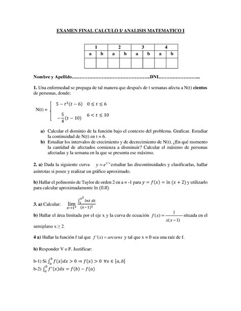 Final Modelo 1 Resuelto EXAMEN FINAL CALCULO I ANALISIS MATEMATICO