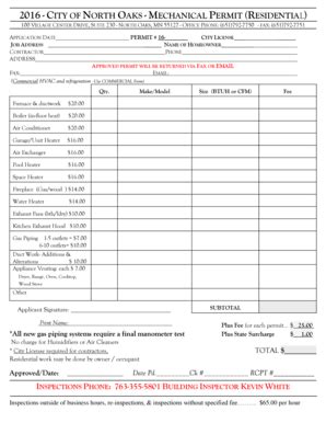 Fillable Online B2016b Residential Mechanical BPermitb City Of North